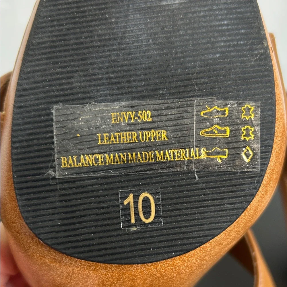 NWOT Women's Leather Strap Tan High Heel Sandal Mules - Picture 2 of 8